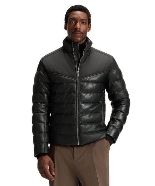 Padded jacket with leather trims