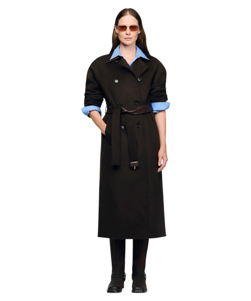 Long wool and leather coat