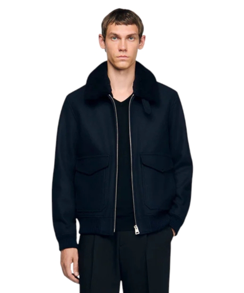 Aviator wool jacket with shearling