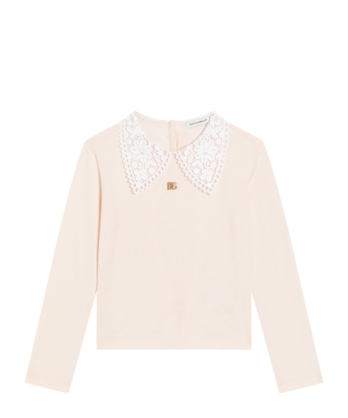 Блузка из джерси с кружевным воротником макраме