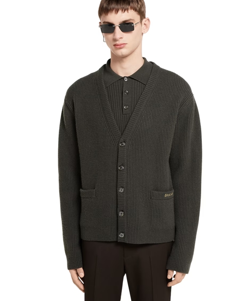 Wool cashmere rib knit cardigan