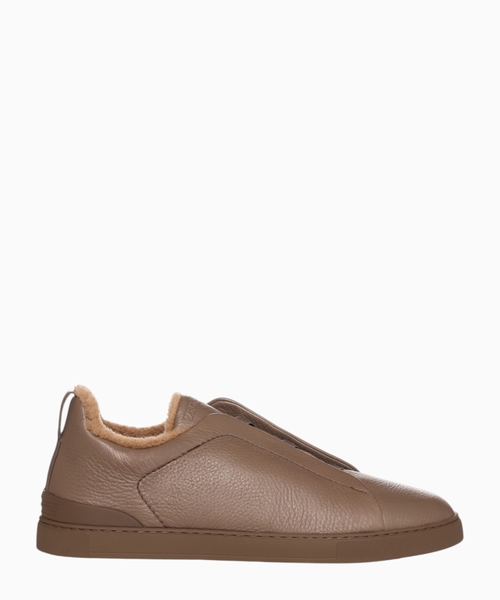 Leather slip on sneakers with shearling