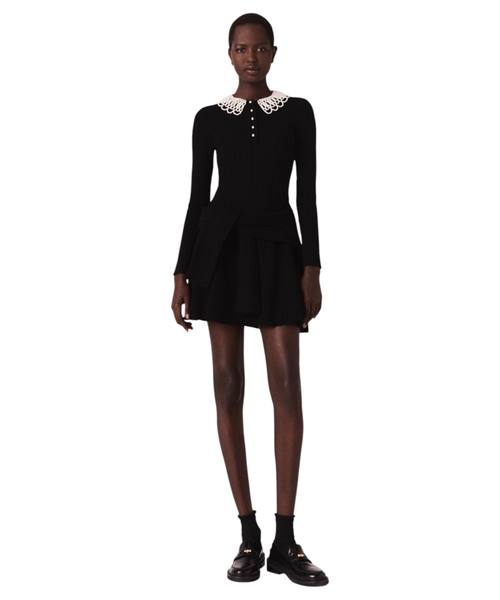 Short beaded-collar knit dress