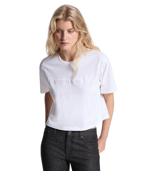 Logo studded cotton jersey T-shirt