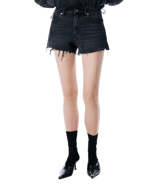 Джинсовые шорты с высокой посадкой и карманом с логотипом