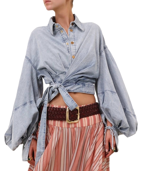 Kəmərli denim köynək