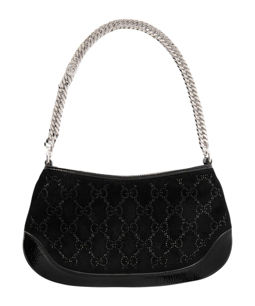 Crystal-embellished velvet shoulder bag