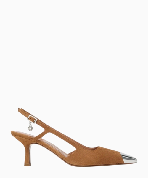 Metal burunlu zamşa slingback ayaqqabı