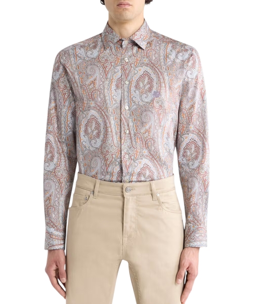 Cotton satin shirt with floral paisley pattern