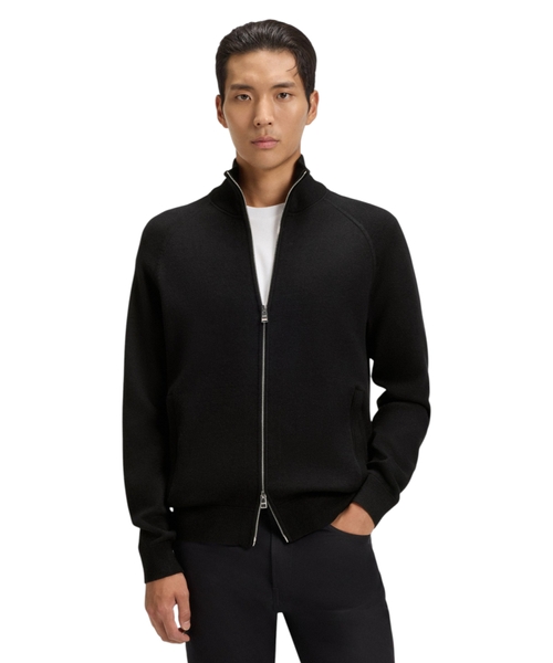 Zip-up cardigan in cotton and virgin wool