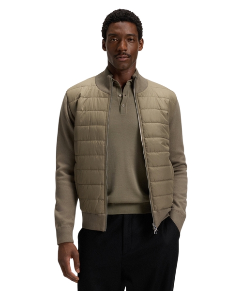 Mixed-material jacket with padded front