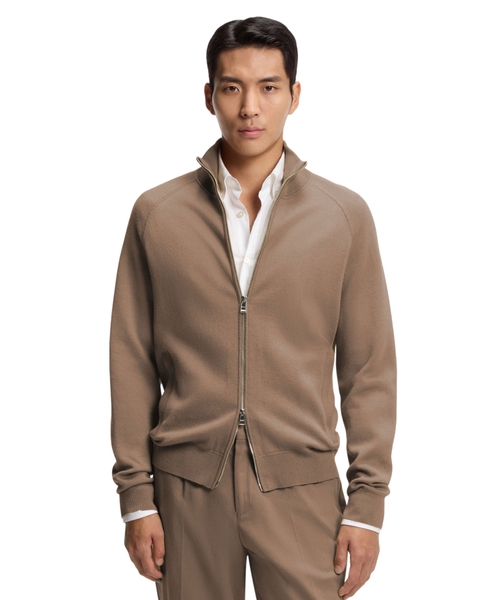 Zip-up cardigan in cotton and virgin wool