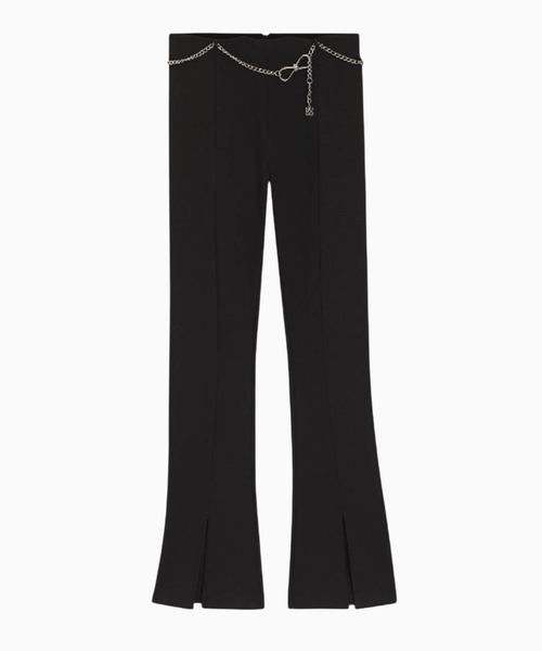 Flared trousers with chain belt