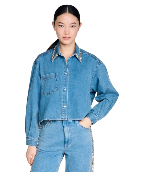 Denim shirt with rhinestones