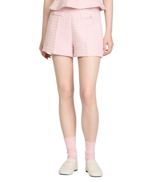 Sequin check tweed shorts