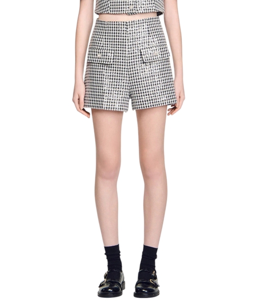 Tweed shorts with buttons