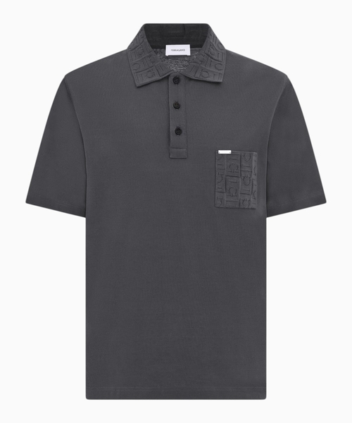 V-neck polo with jacquard pocket detail
