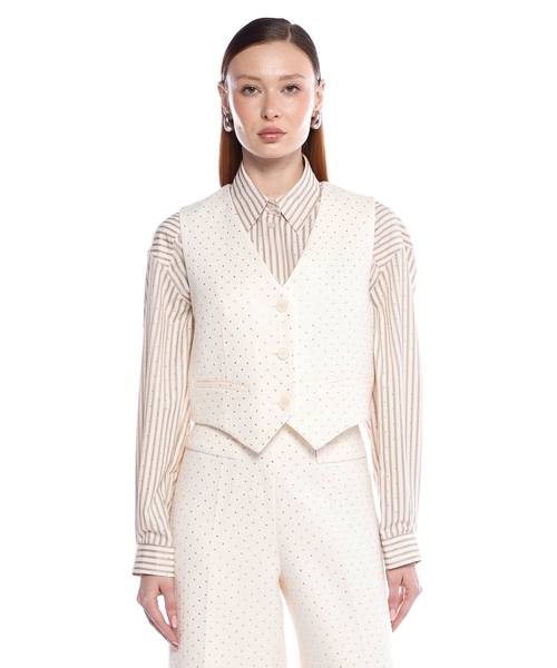 Твидовый жилет, украшенный стразами