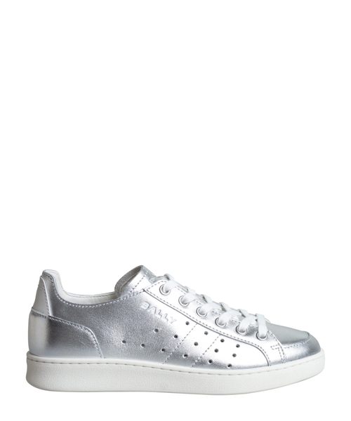 Metallic leather sneakers with logo detail