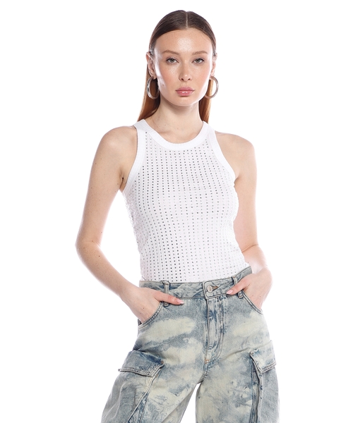 Rhinestone-embellished cotton top