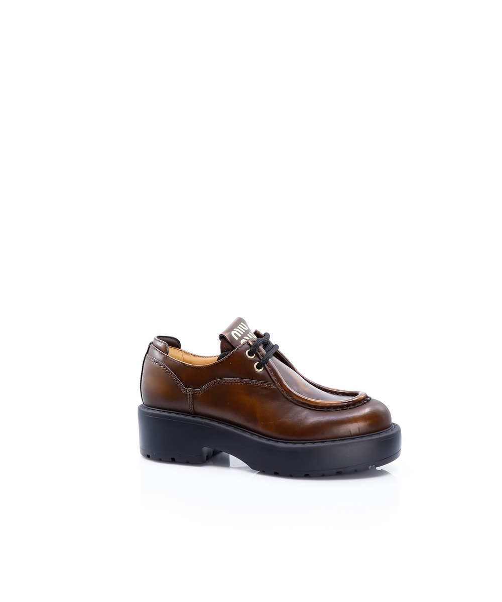 靴 \"miu miu\" pointed toe leather derby 靴 